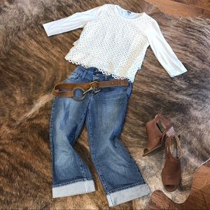 Lucky Brand Jeans •Crop Dungarees • Size 8